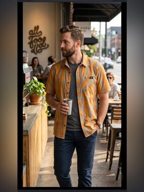 Arc'teryx Men's Orange  Striped Button Down Shirt